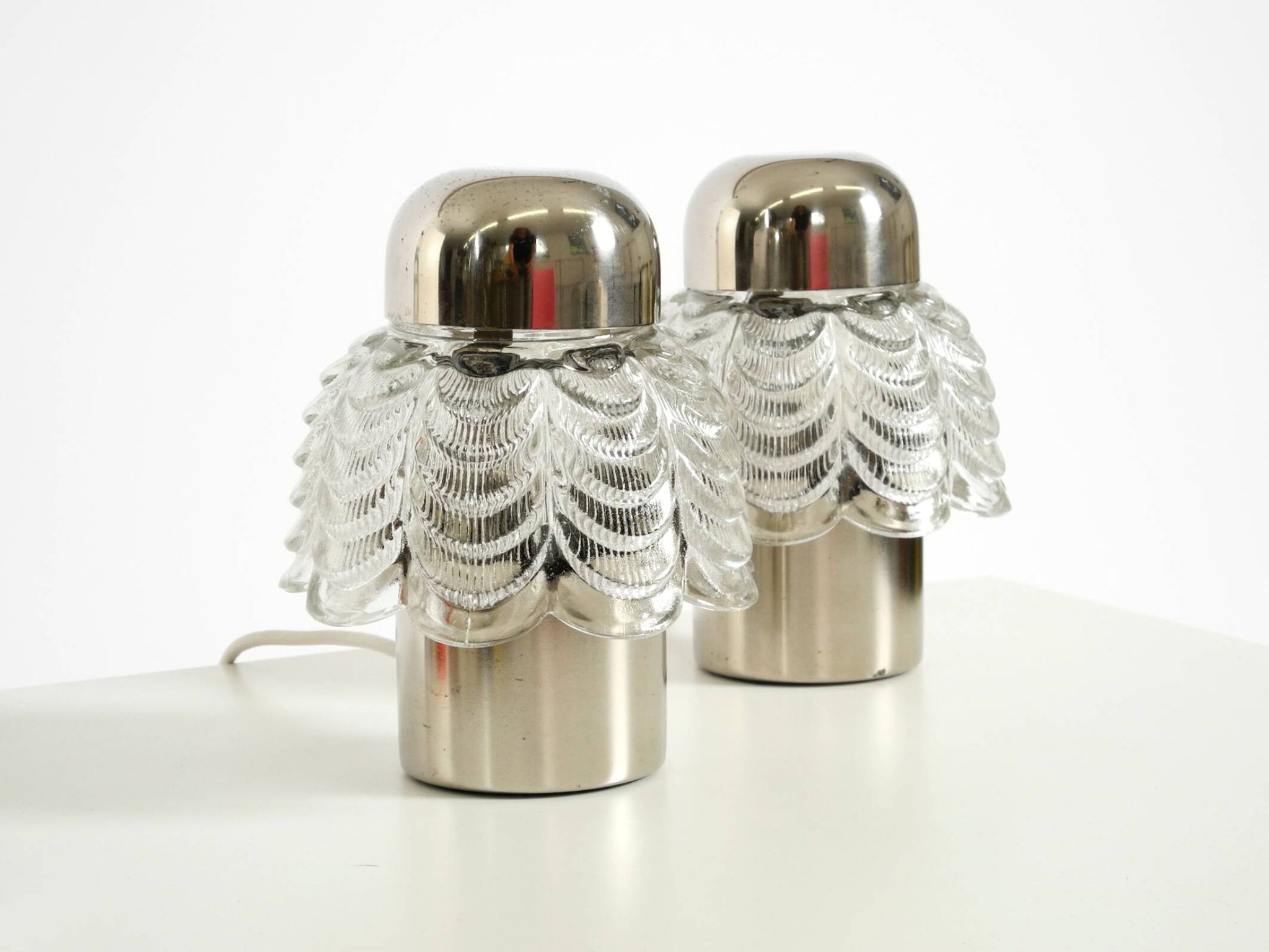 Two large, rare 1960s metal and glass table lamps by VEB Narva Leuchtenbau