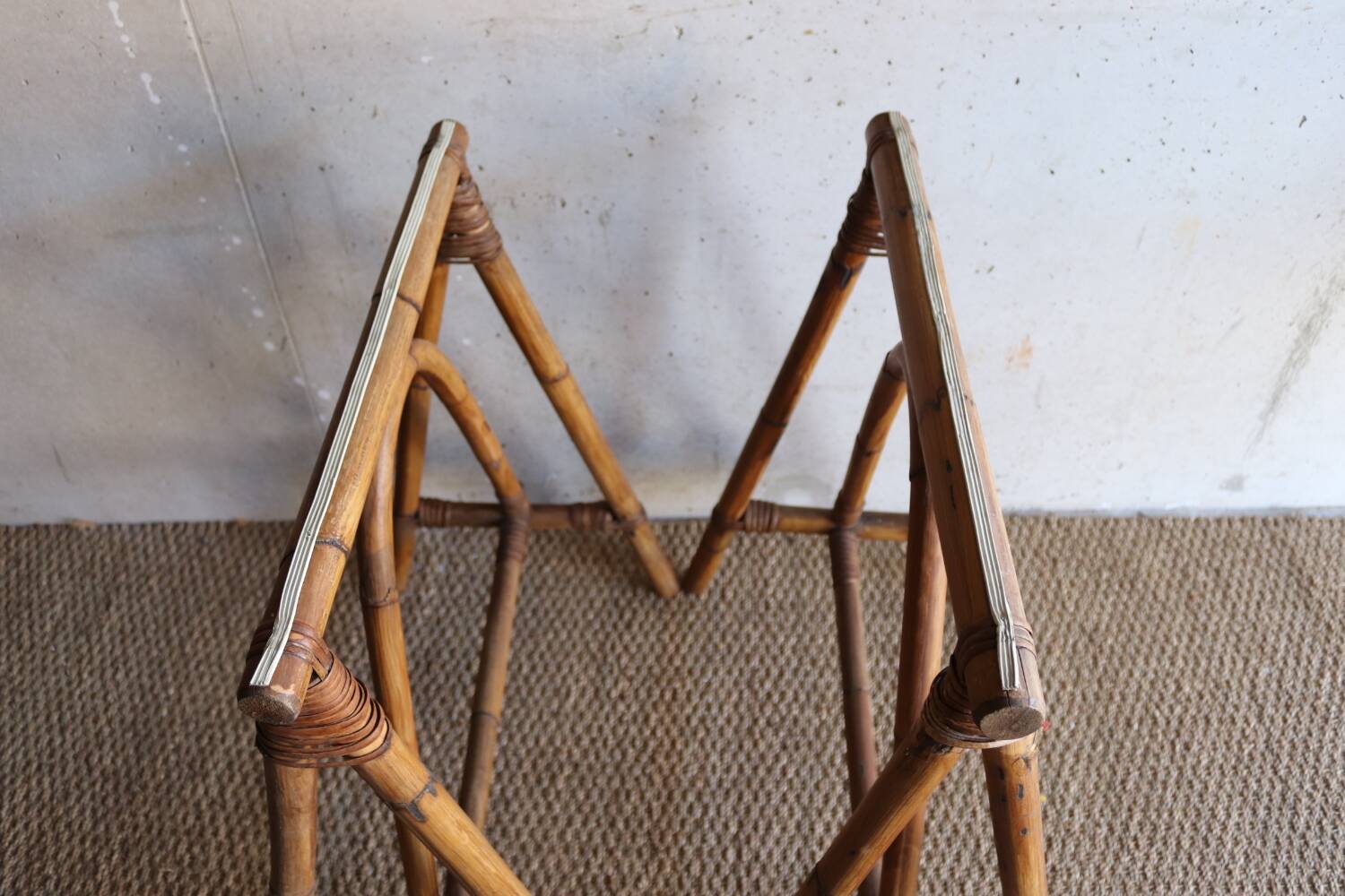 Pair of vintage rattan trestles