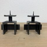 Pair of brutalist wrought iron candle holders