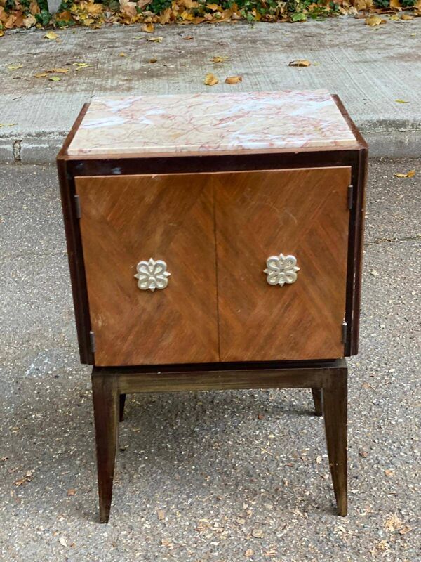 Table de chevet art déco scandinave bois et marbre