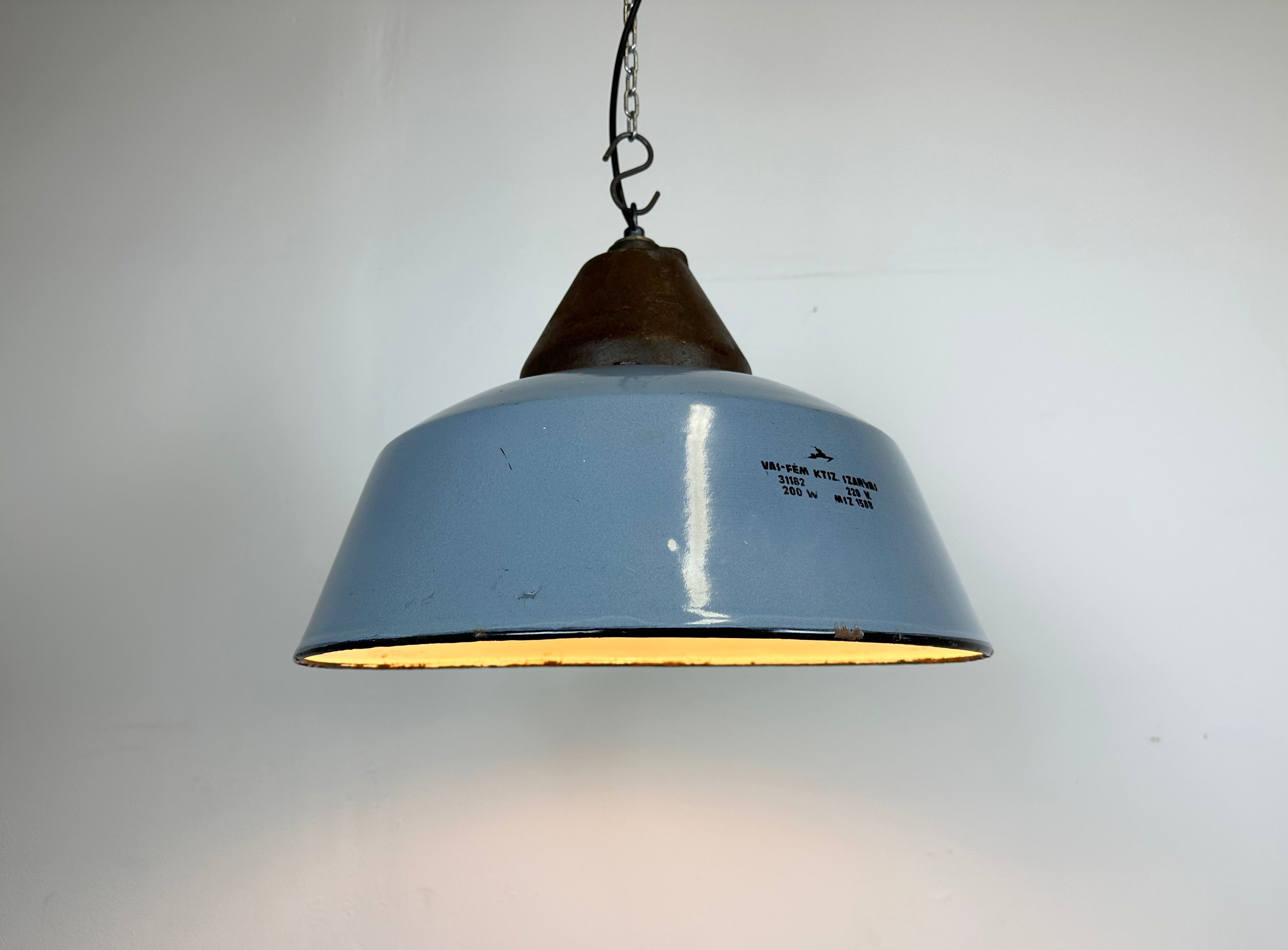 Industrial Grey Enamel and Cast Iron Pendant Light, 1960s