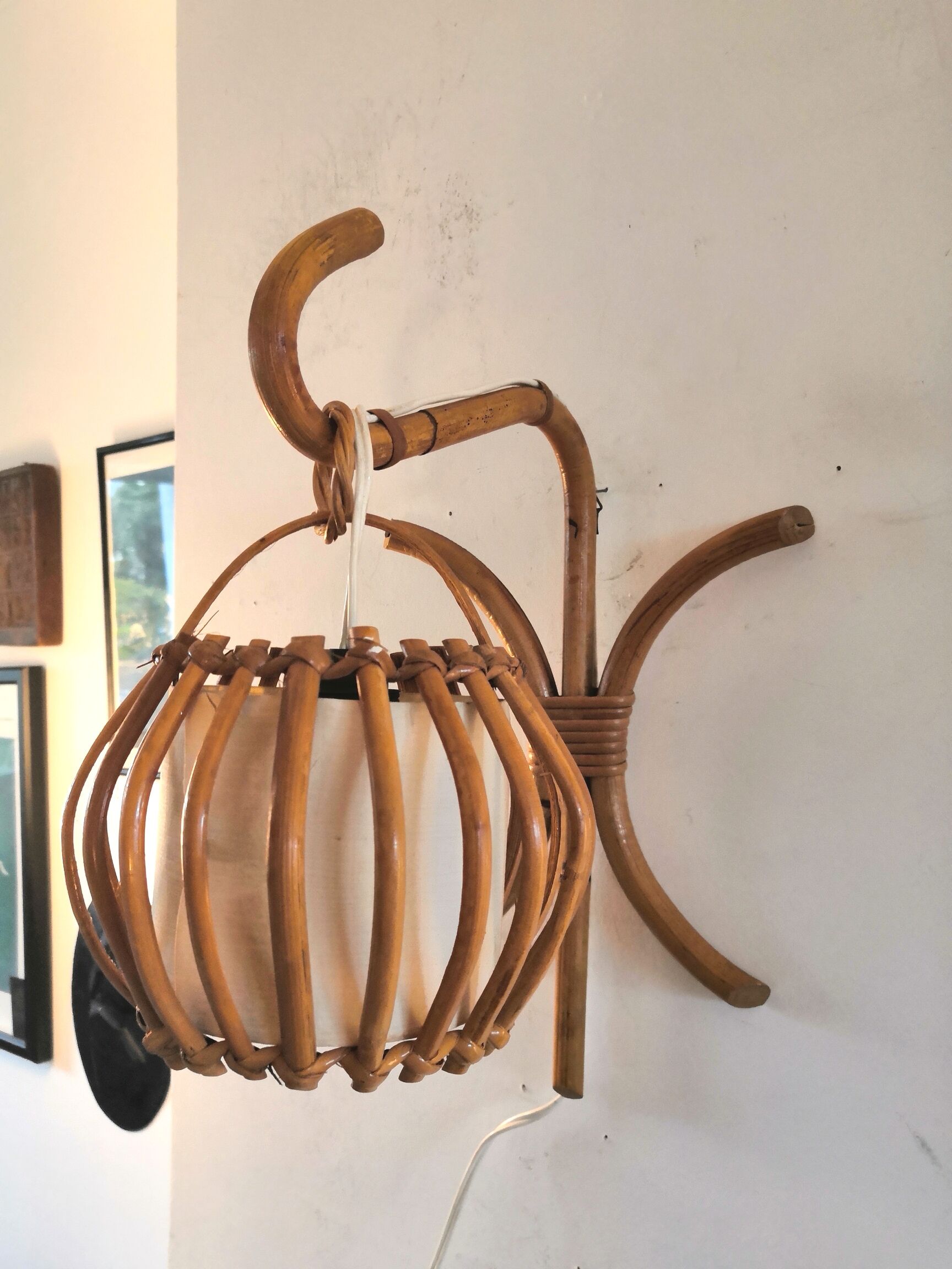 Applique en rotin et bambou années 50