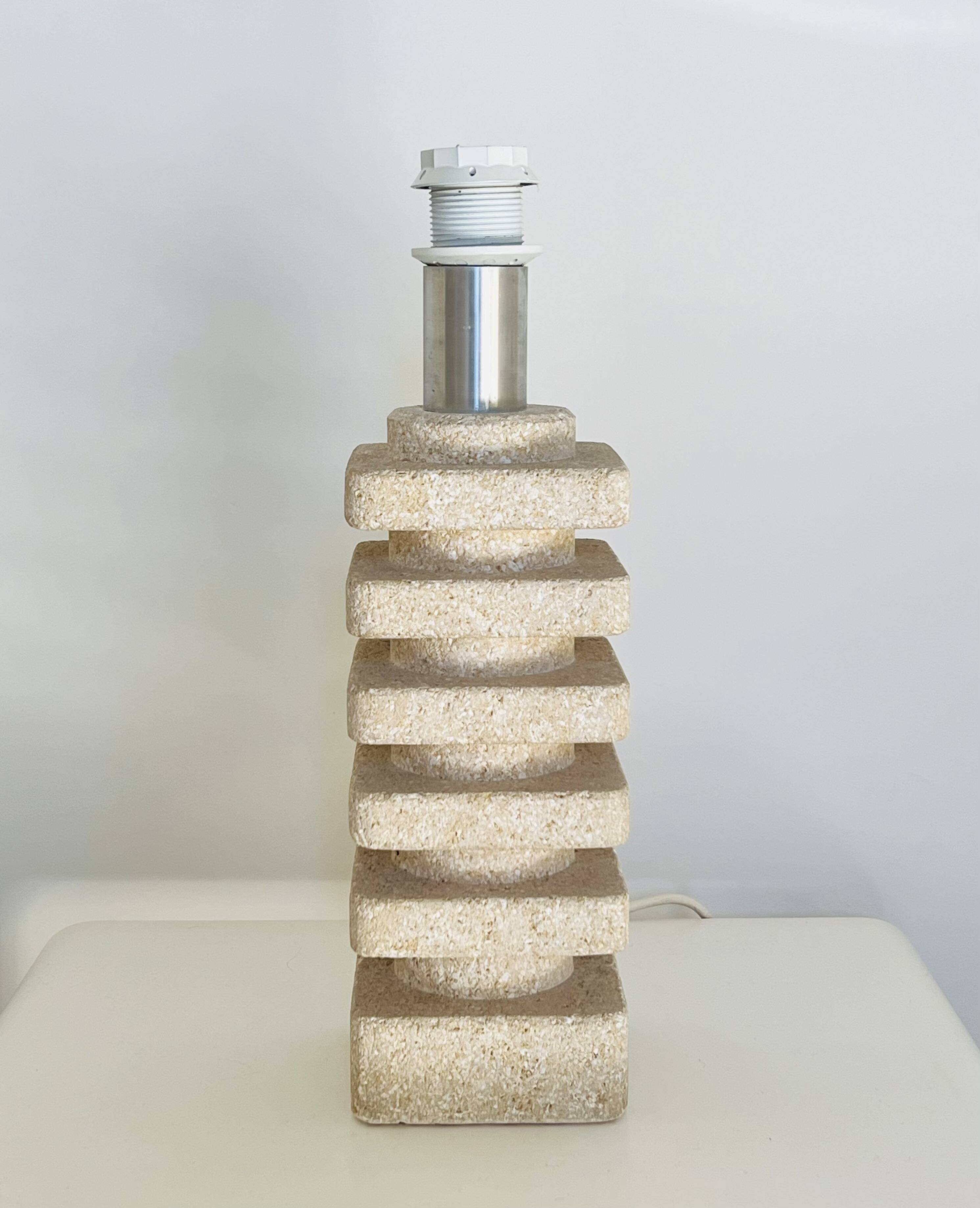 Living room lamp made of sculpted stone in the style of Tormos, France 1970s.