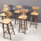 Vintage brutalist bar stools, set of 6 - 1960s