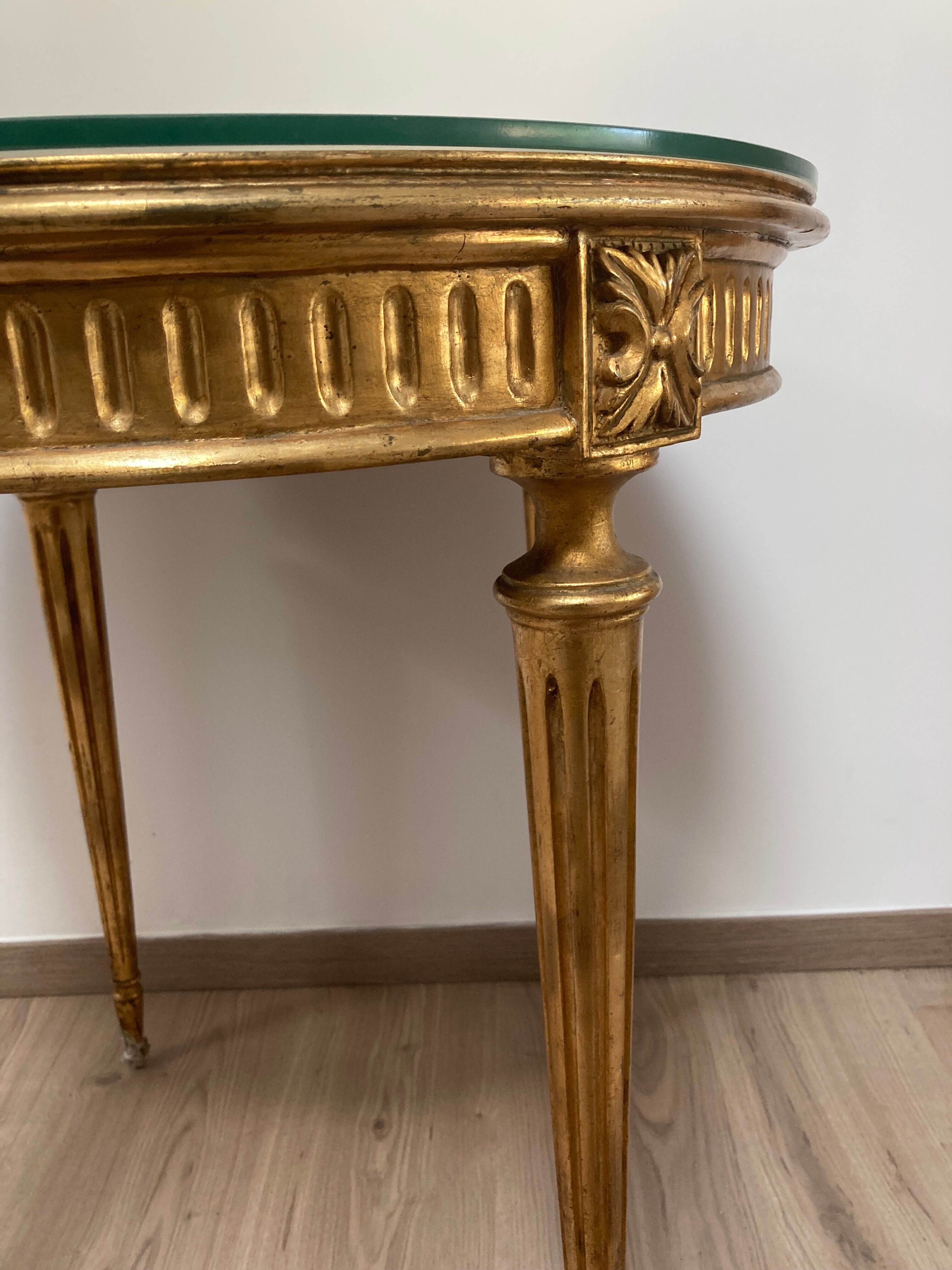 Round table gilded wood louis xvi style under glass