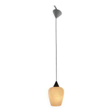 Danish teak and milk glass pendant lamp.