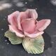 Pink candle holder in slip, old biscuit