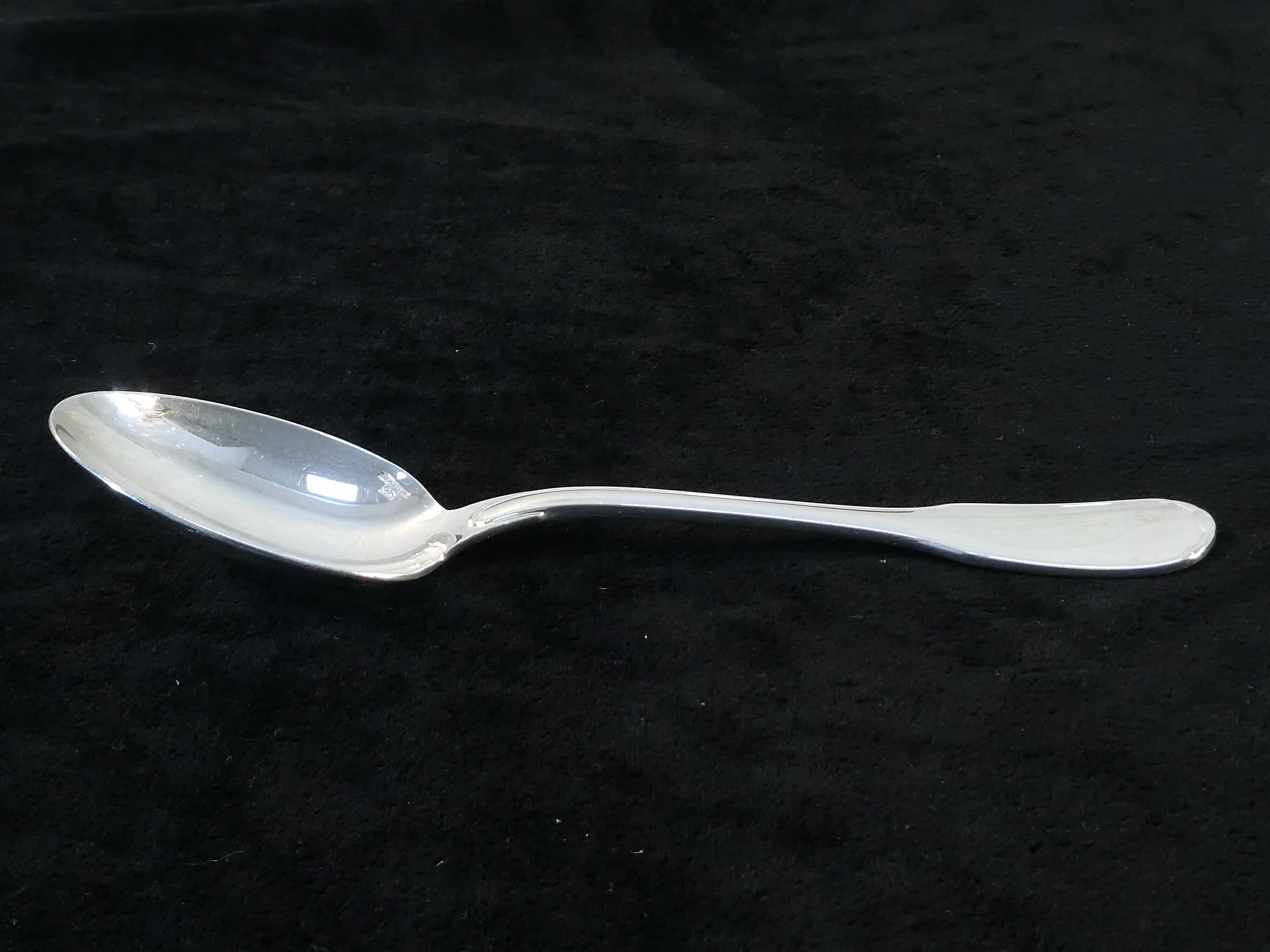 12 cuillères à soupe métal argenté style moderniste orfèvre Christofle modèle Orly Sabattini French silver-plated soup spoons - France