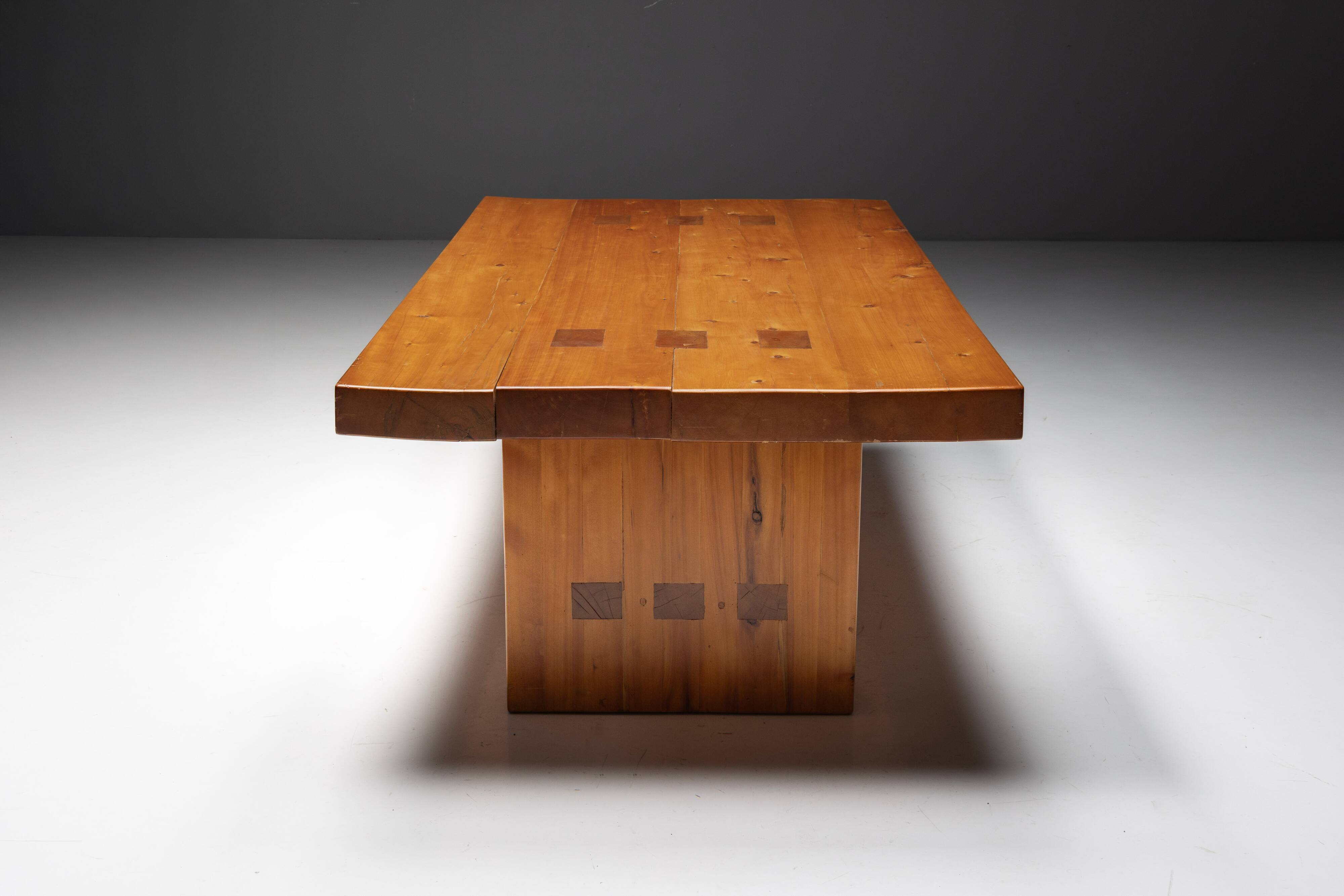 Alpine elmwood dining table in the style of Pierre Chapo, France, 1960s