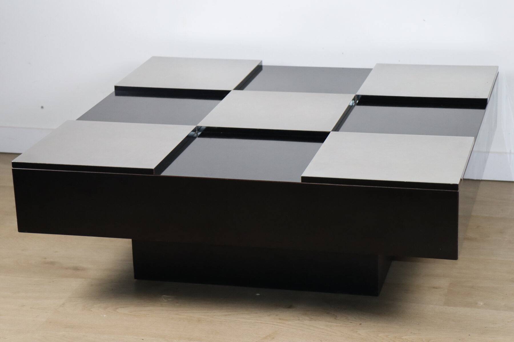 Vintage coffee table in lacquered wood and aluminium - 1970s