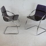 Pair of chairs by Yves Christin, tubular steel, purple plexiglass. Ed. Airborne, France cira 1970