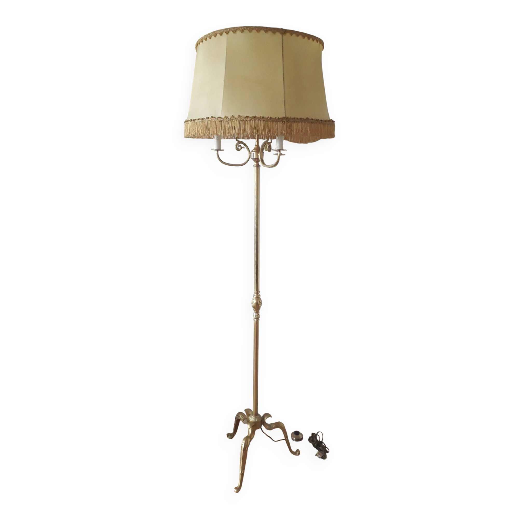 Brass tripod floor lamp - 3 lights Baroque style - 1960