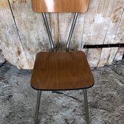 Series of 4 Formica Chairs Wood Legs Metal Chrome Vintage #A243