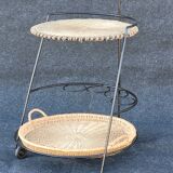 French iron and wicker bar cart from the 1950s