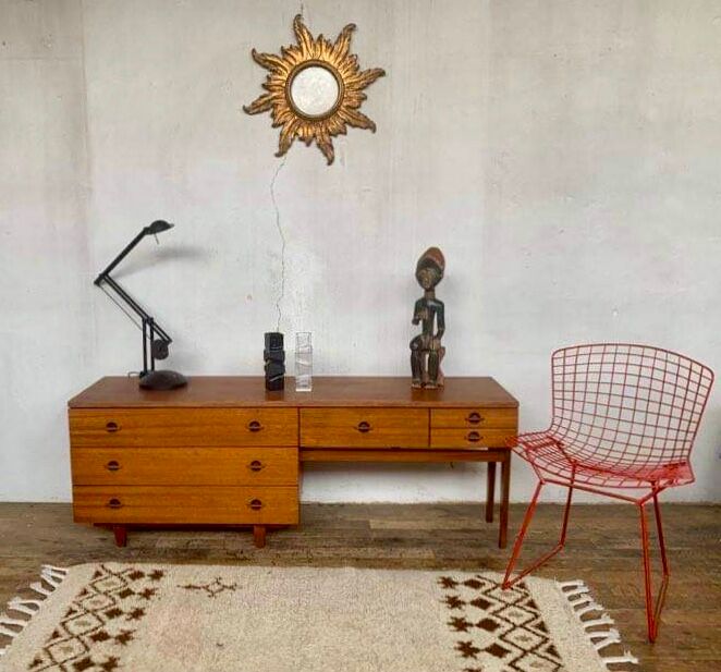 Enfilade teak tv cabinet chest of drawers 6 drawers year 1960 - width 154 cm