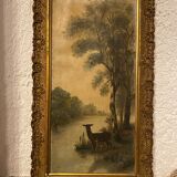 Old oil on canvas “forest scene” signed