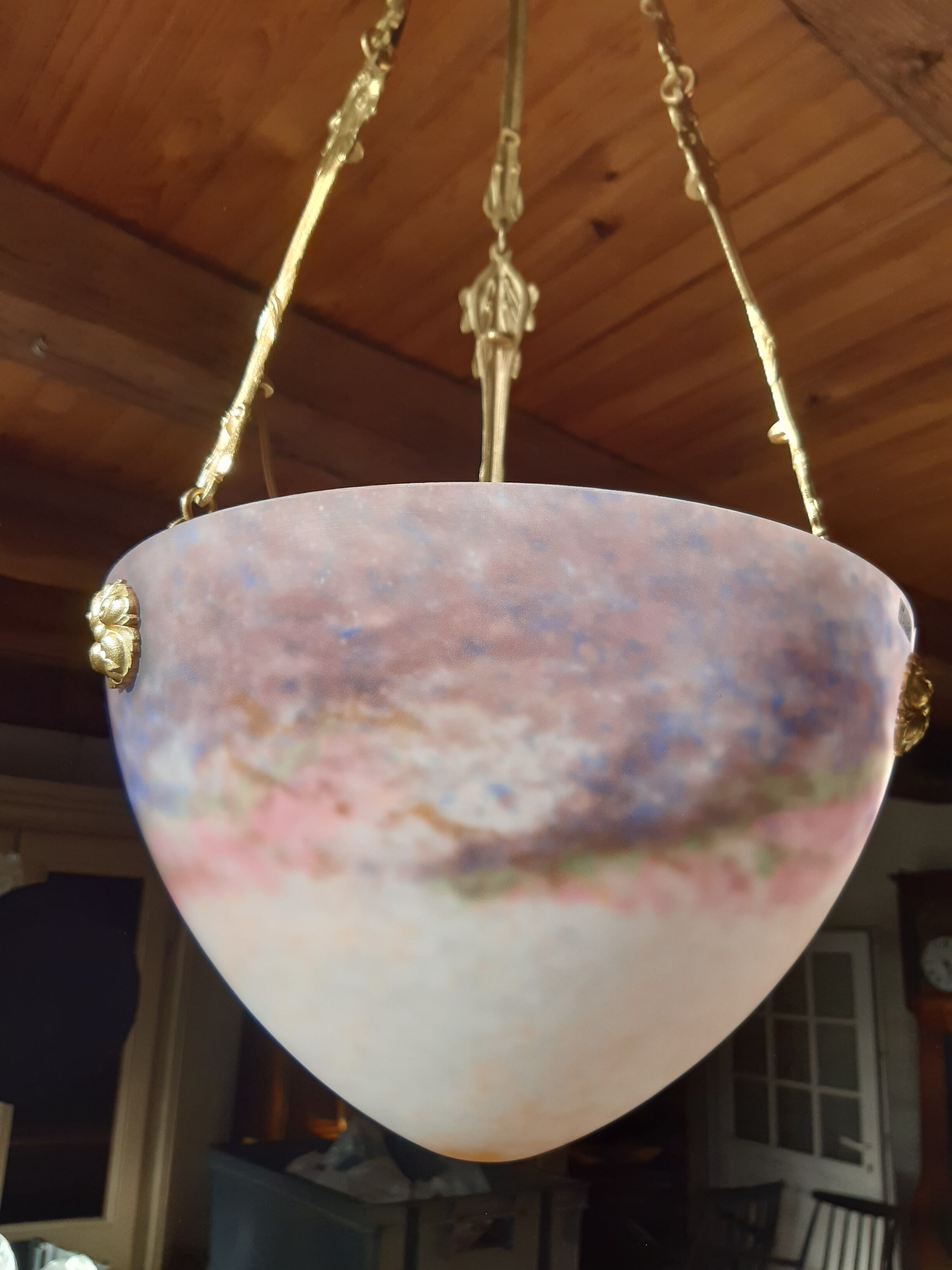 Art Nouveau chandelier Shell glass paste Muller brother Lunéville