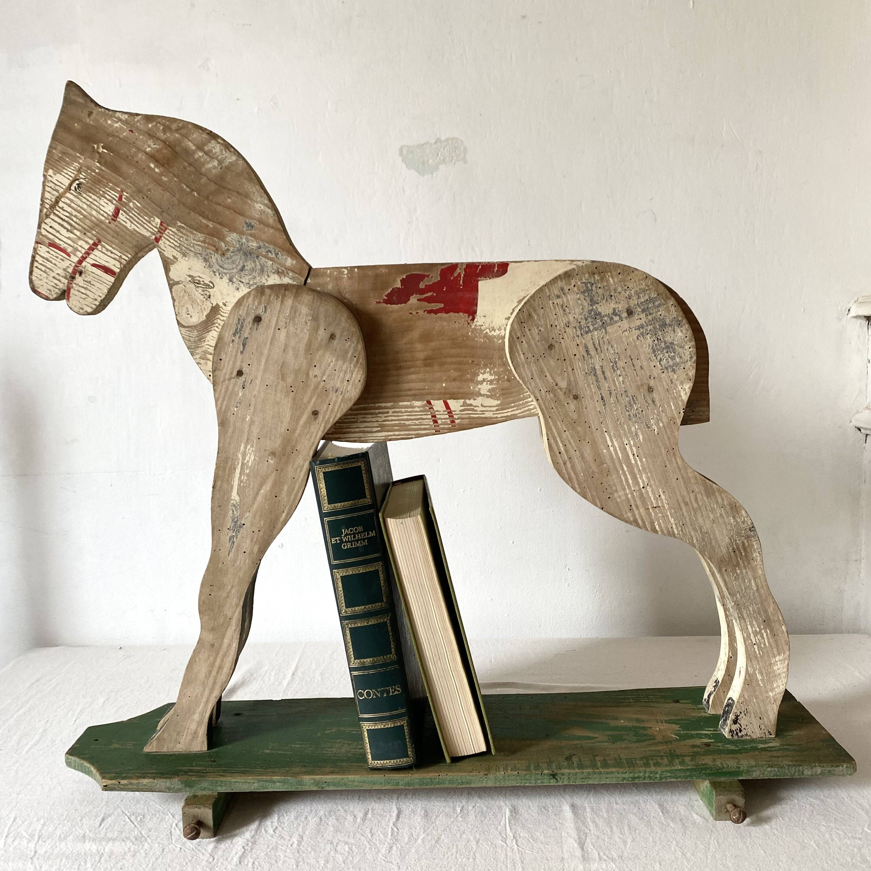 Wooden horse wall shelf, old toy