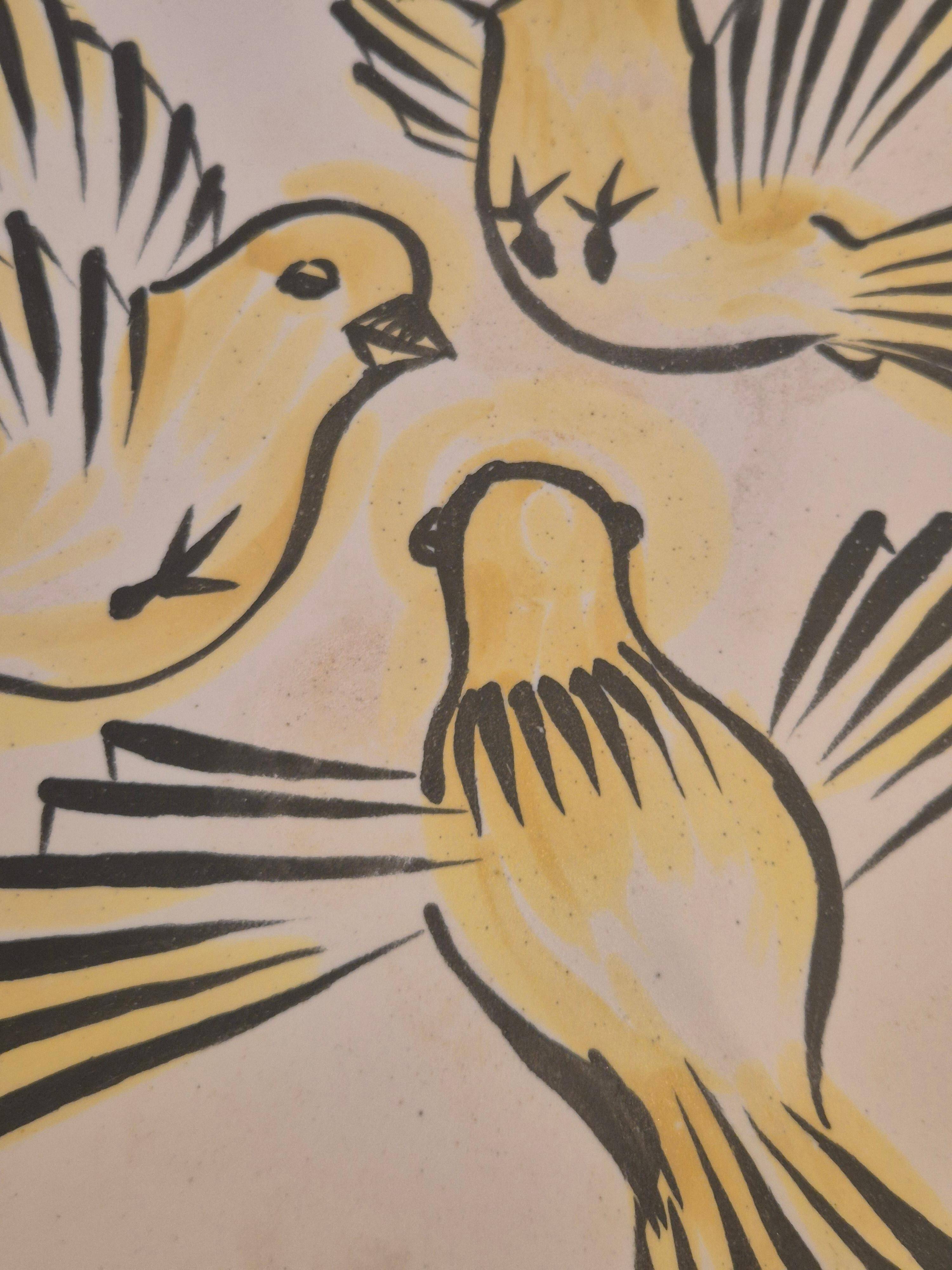 ANDRÉ BAUD (1903-1986) grand plat représentant des oiseaux, Vallauris, France, c.C. 1950