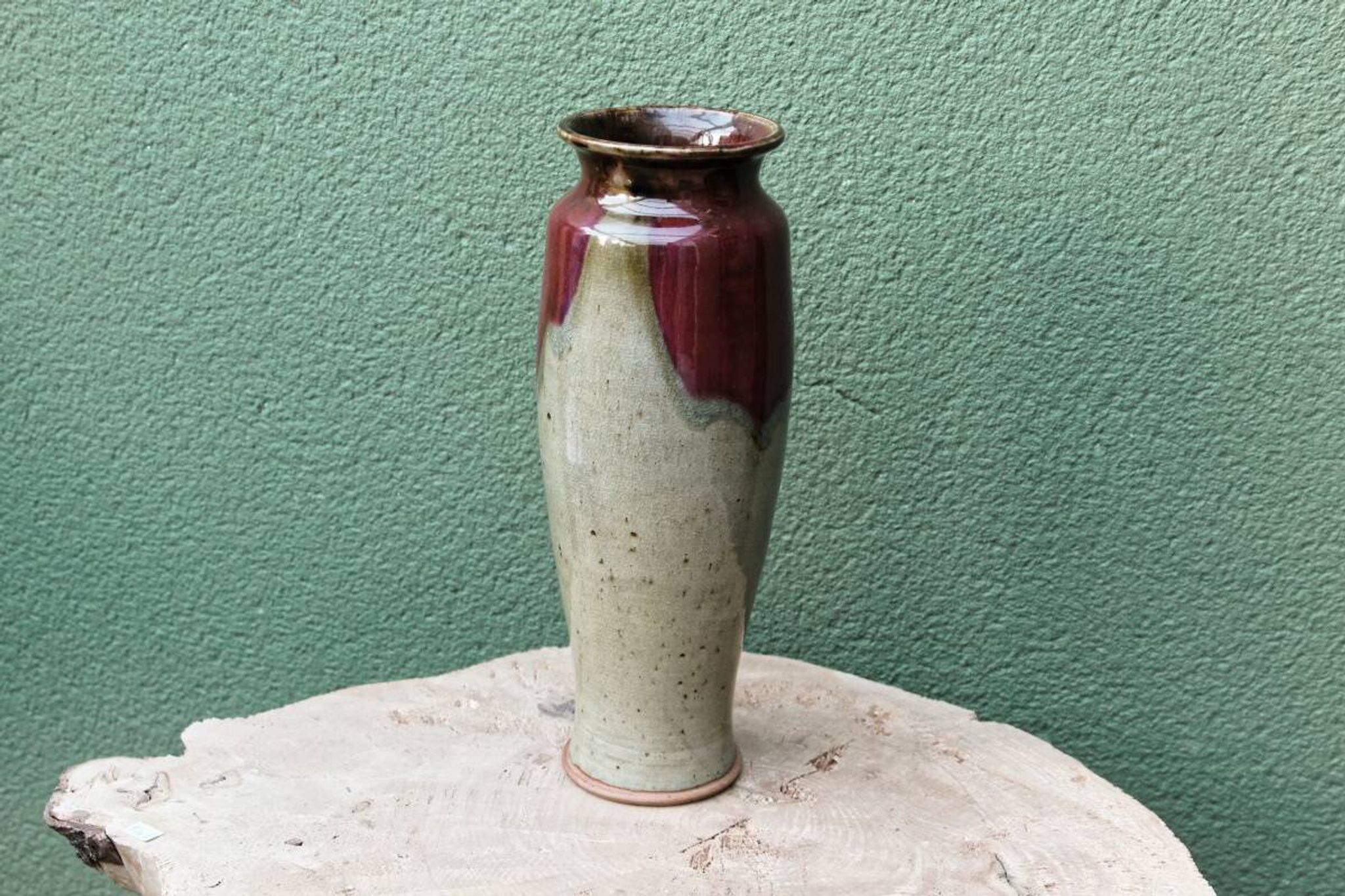 Glazed stoneware vase, signed, oxblood