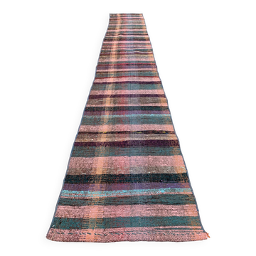 Ancien chemin de Kilim étroit turc 336x50 cm shabby chic, kelim vintage