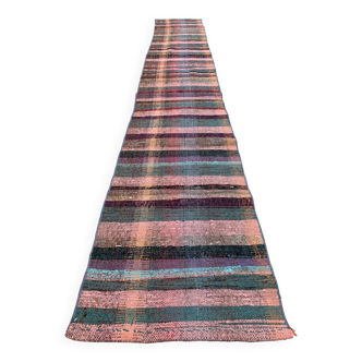 Ancien chemin de Kilim étroit turc 336x50 cm shabby chic, kelim vintage