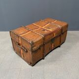 Antique brown travel case with wooden slides from the early 1900s