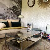 Coffee table 70s metal and smoked glass