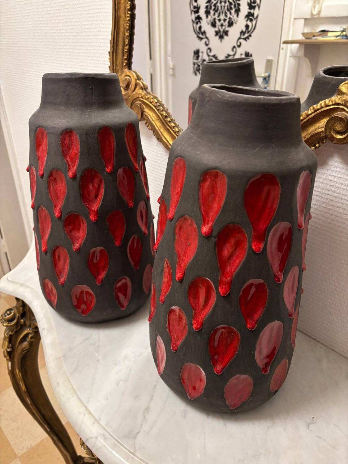 Pair of "drippy" ceramic vases by Tyson LONDON