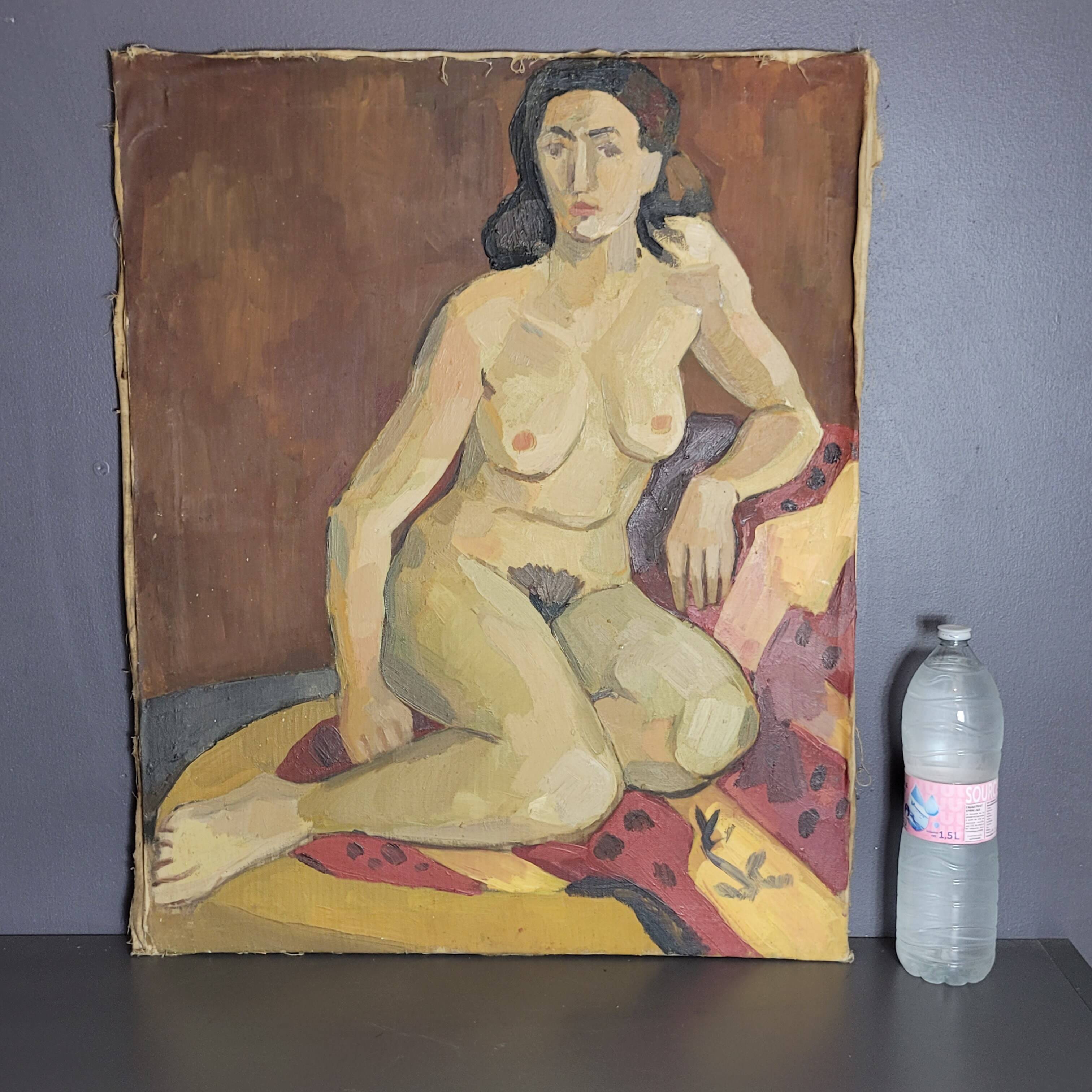 Old Painting Nude Portrait Oil On Canvas
