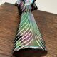 Vintage iridescent glass vase with ribbed design and ruffled neck, H 21 cm.