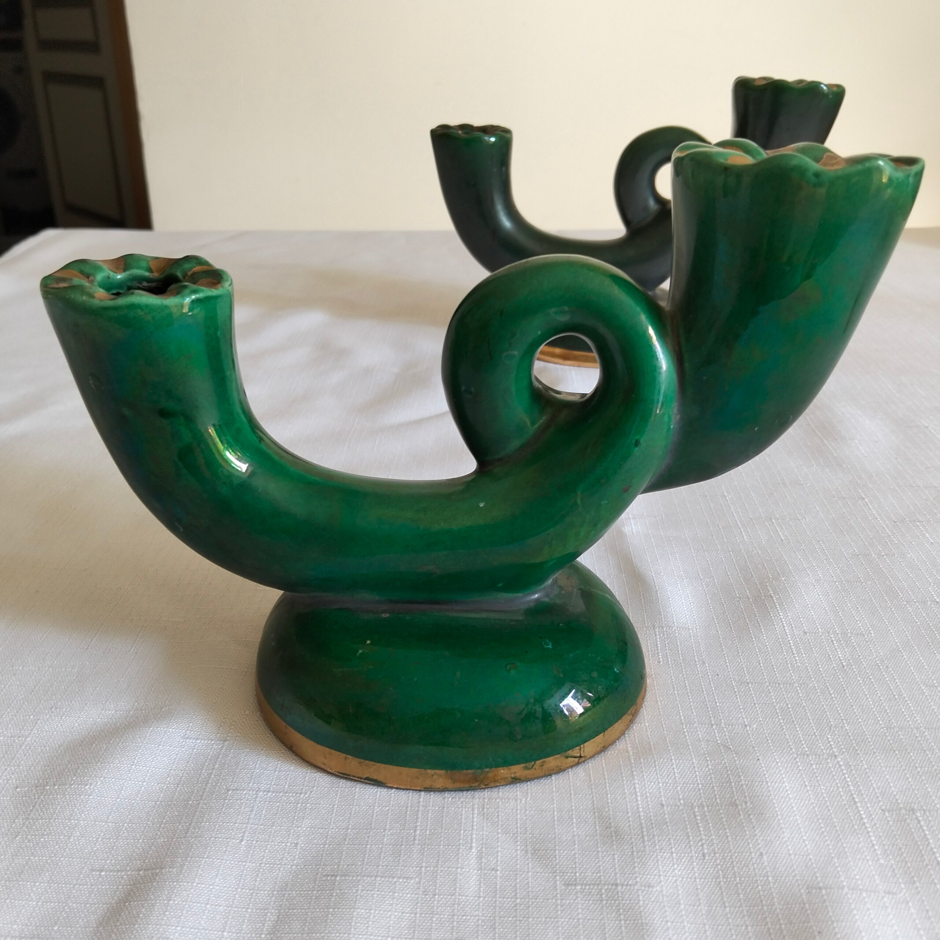 Pair of vintage green Art Deco candlesticks