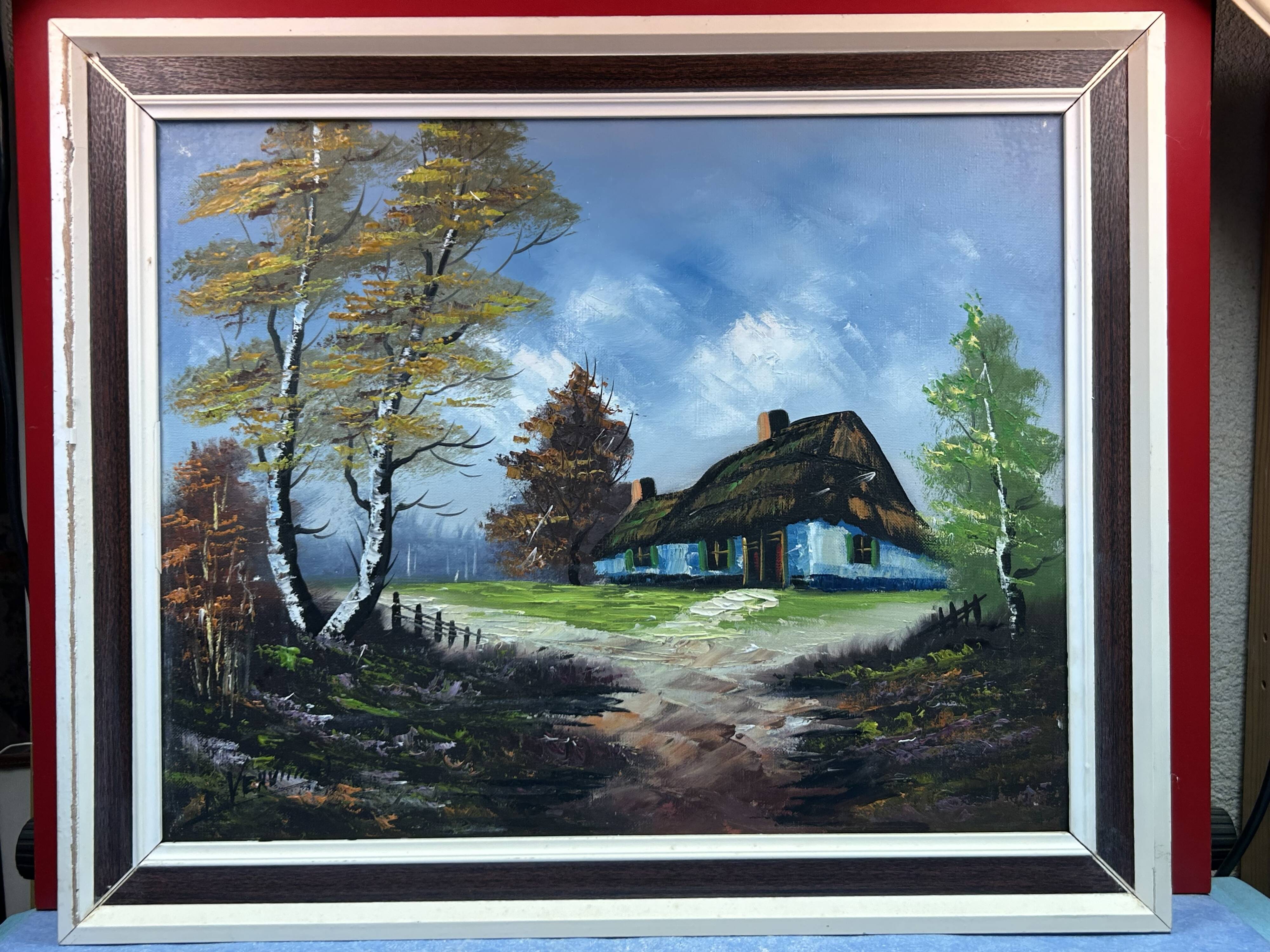 Oil on canvas "Brière, thatched cottage" signature to be identified