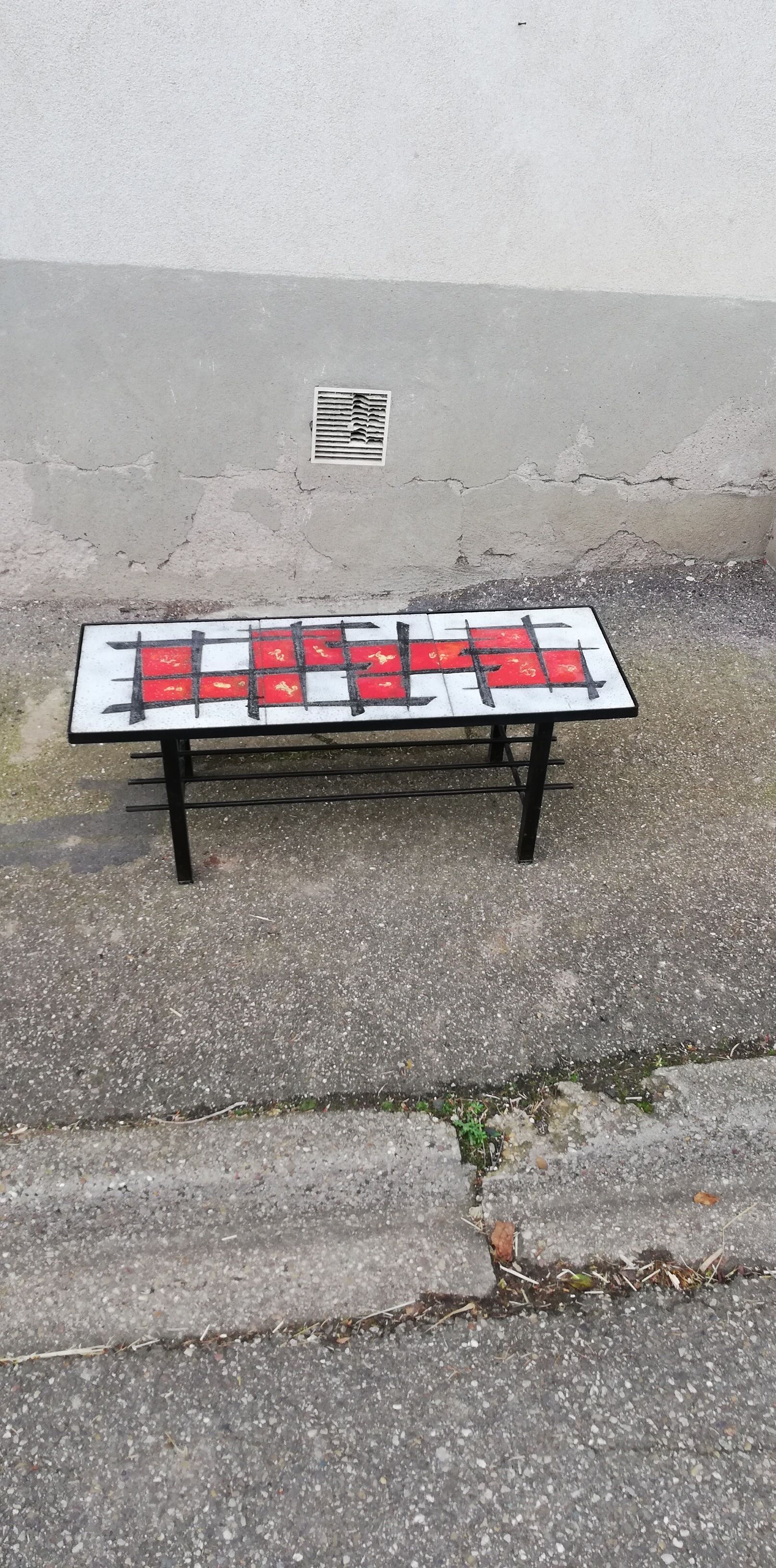Vintage coffee table metal and lava stone