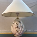 Old Moustiers ceramic lamp with white lamp shade