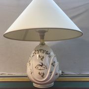 Old Moustiers ceramic lamp with white lamp shade