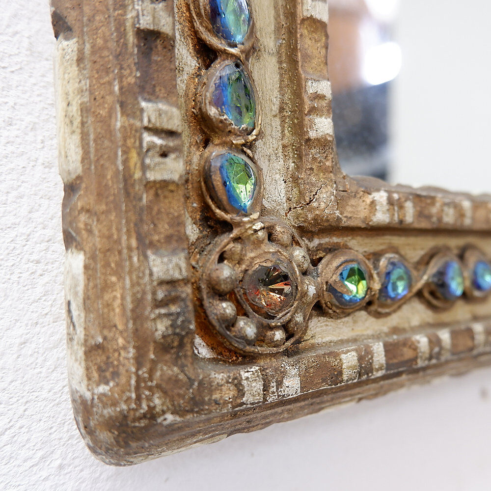 Mirror in stucco and coloured stones in the style of Creaciones Gobesso, Italy.