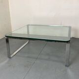 Table basse moderniste suisse en chrome, acier et verre de Strässle, années 1970