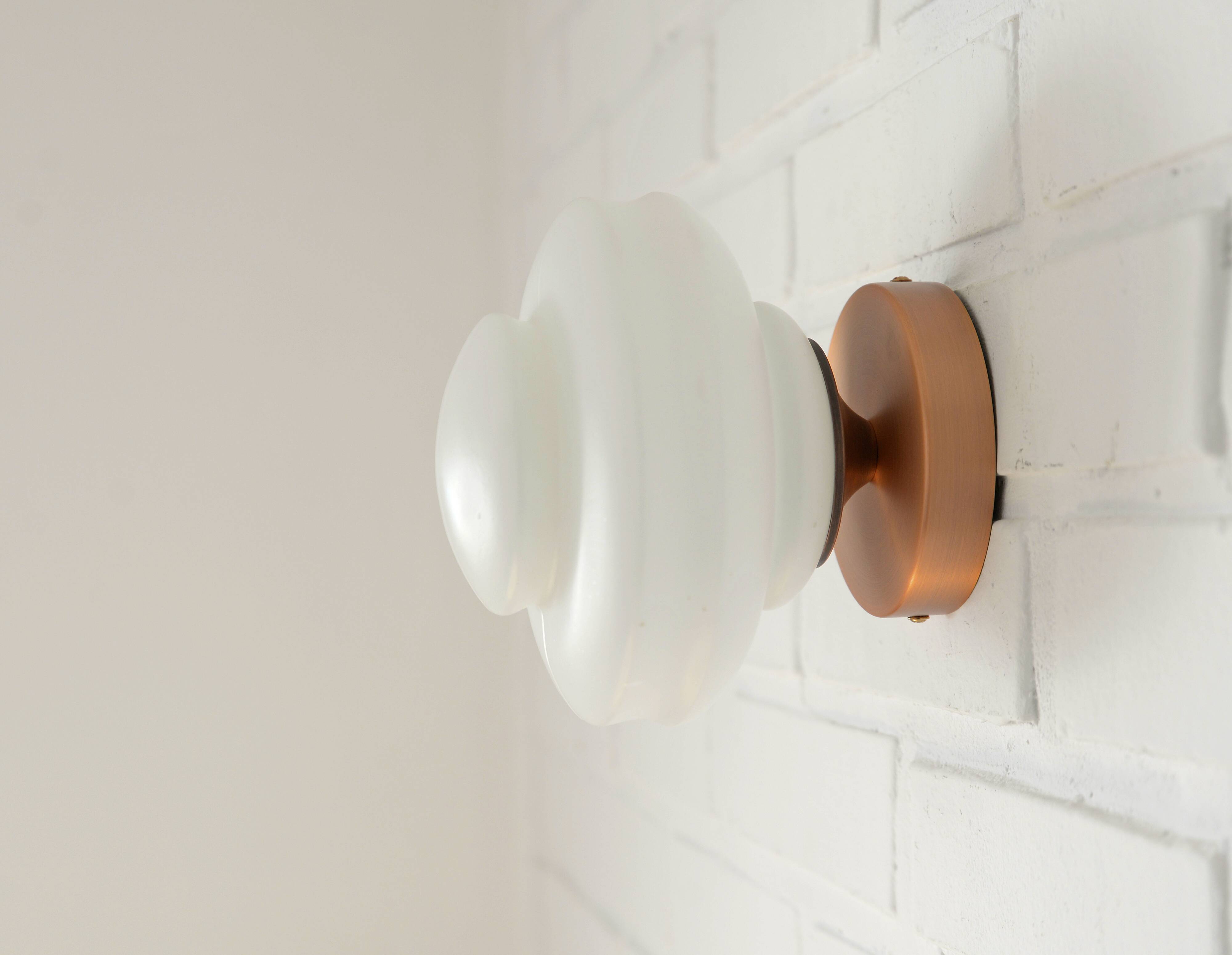 Set of 2 Vintage Milk Glass Sconces - Mid Century Modern Copper Flush Mount