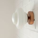 Set of 2 Vintage Milk Glass Sconces - Mid Century Modern Copper Flush Mount