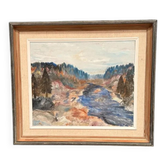 Original Swedish Oil on Canvas – “Landscape with River and Forest” by Kaj – Signed – Vintage & Framed – 60 × 52 cm (23.6" × 20.5")