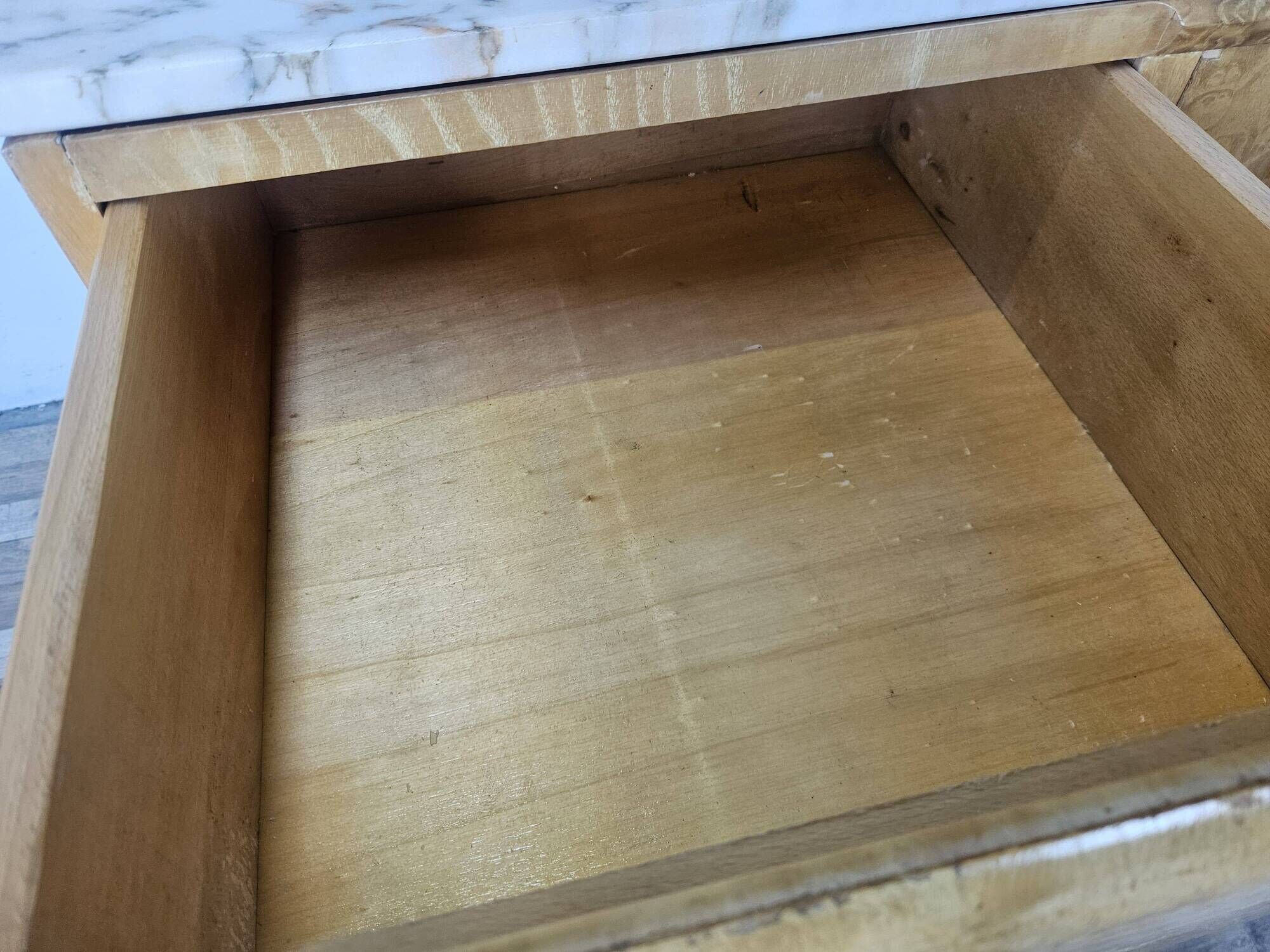 1950s maple chest of drawers with a marble top