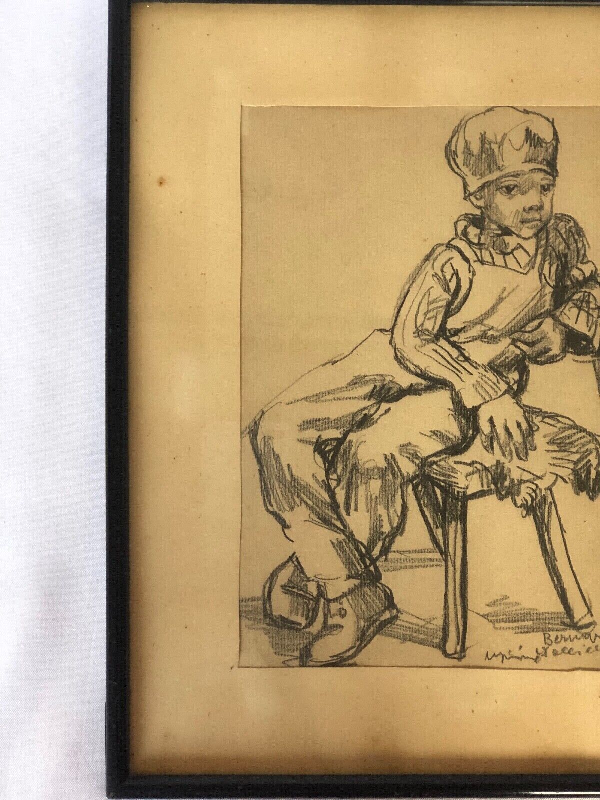 Charcoal on paper by Bernardin or Barnadouin Garçon à la gavroche