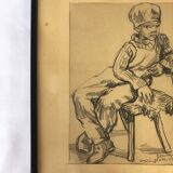 Charcoal on paper by Bernardin or Barnadouin Garçon à la gavroche
