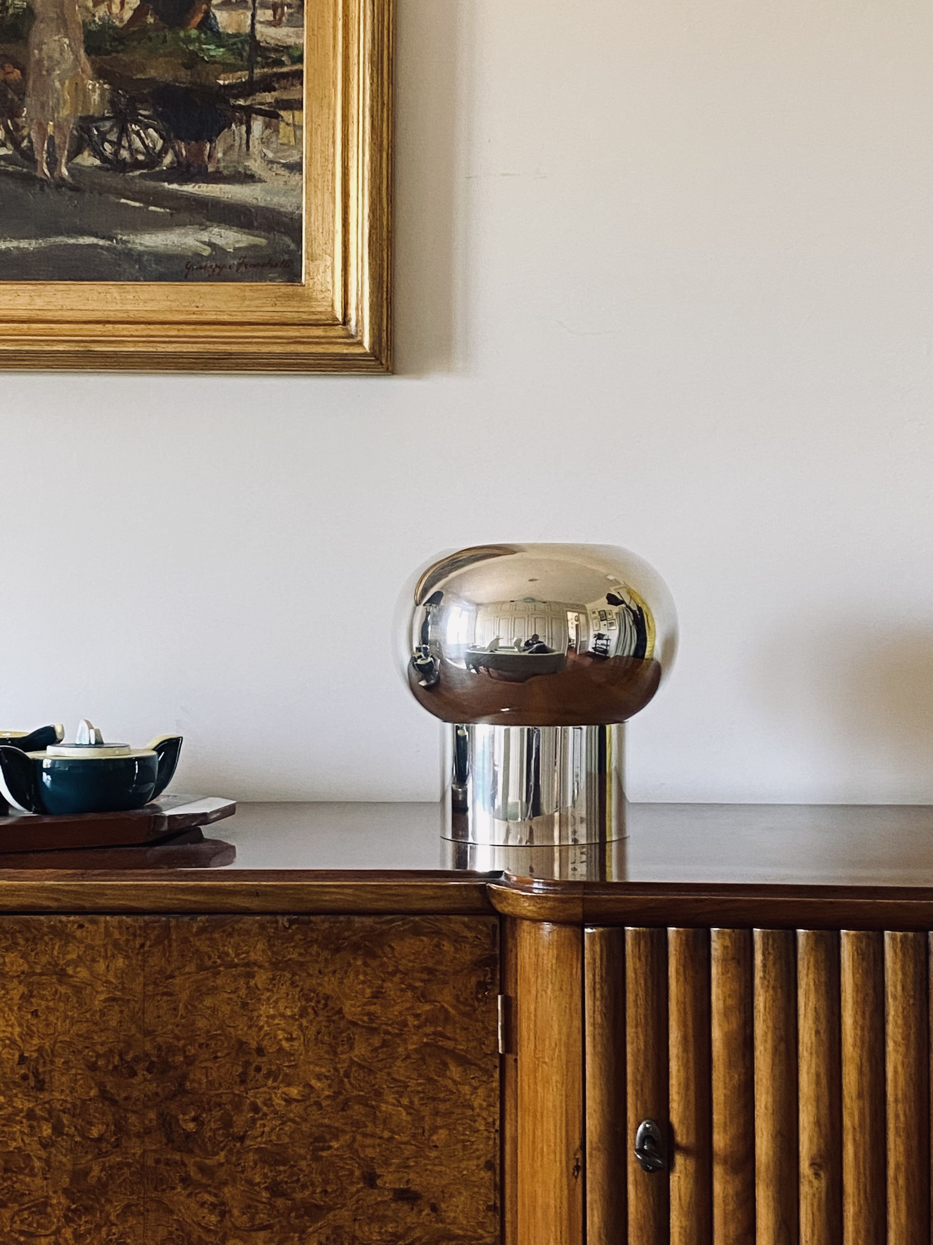 Midcentury modern centerpiece silver plated vase, Teghini Firenze, Italy, ca. 1970