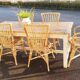 Four vintage bamboo and rattan chairs