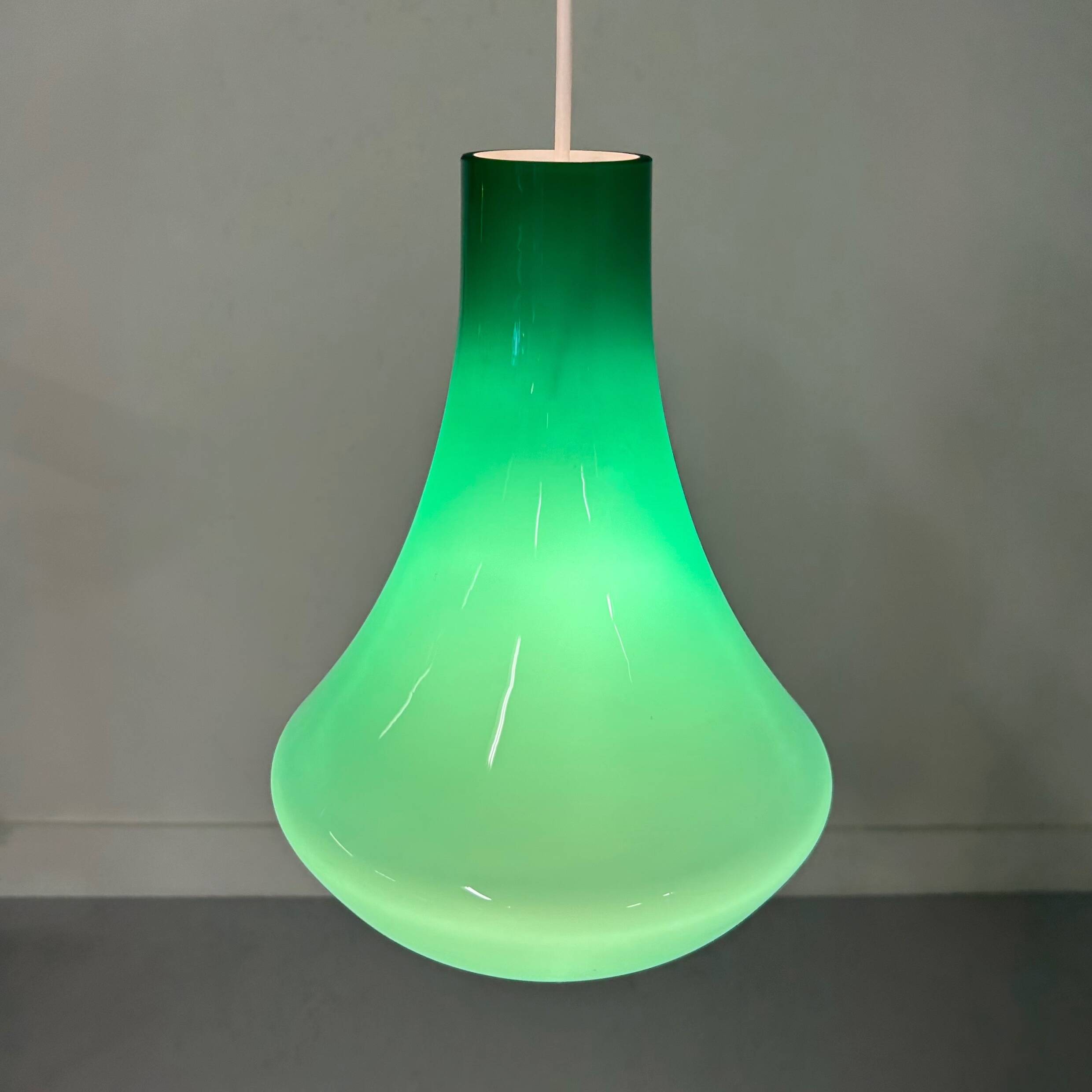 French Pendant Lamp in Green Opaline Glass, 1960s