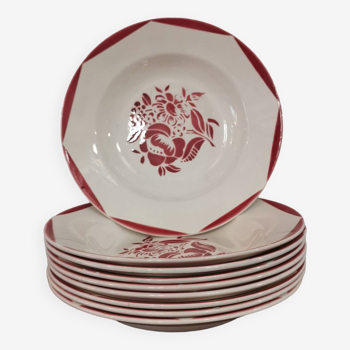 9 old semi-deep porcelain plates Fb Badonville