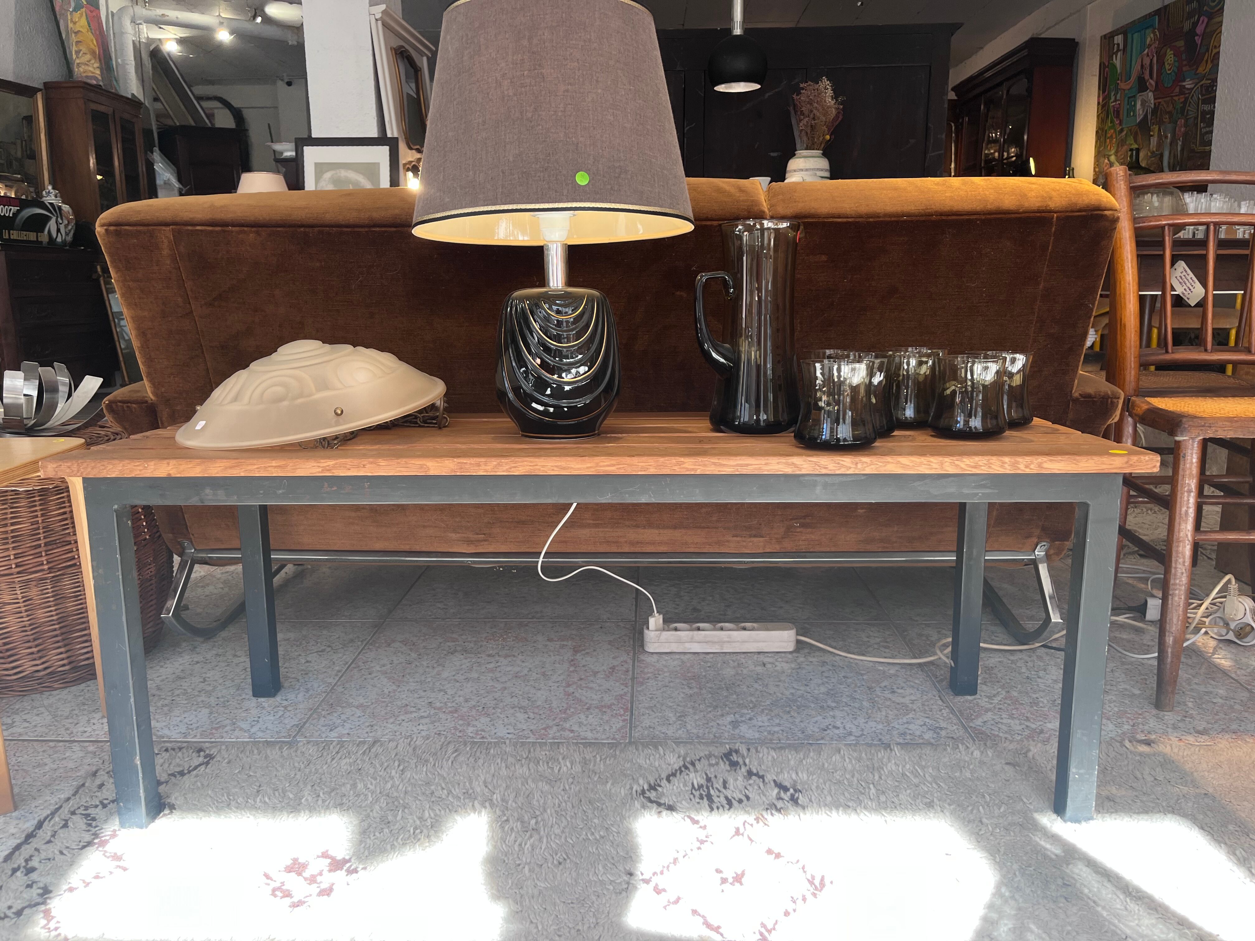 Industrial bench in steel and oak