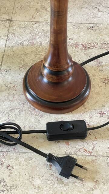 Candle holder lamp with walnut effect, vintage.